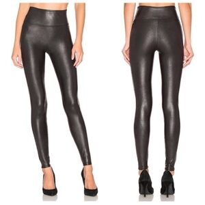 SPANX Women’s Faux Black Leather Leggings Tights in Shimmer Black SZ Medium